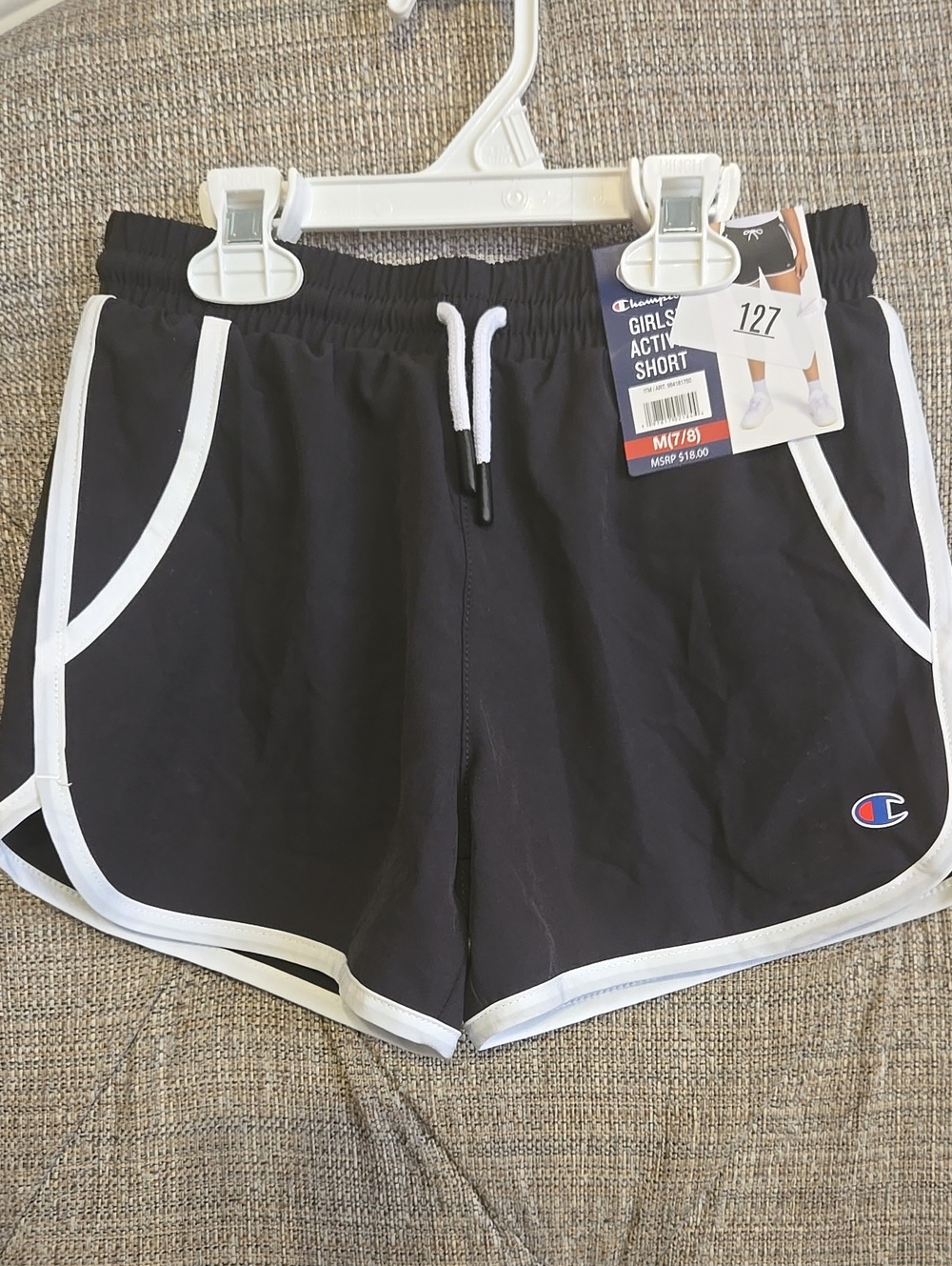 Girls 7/8 Champion Black Athletic Shorts with White Trim